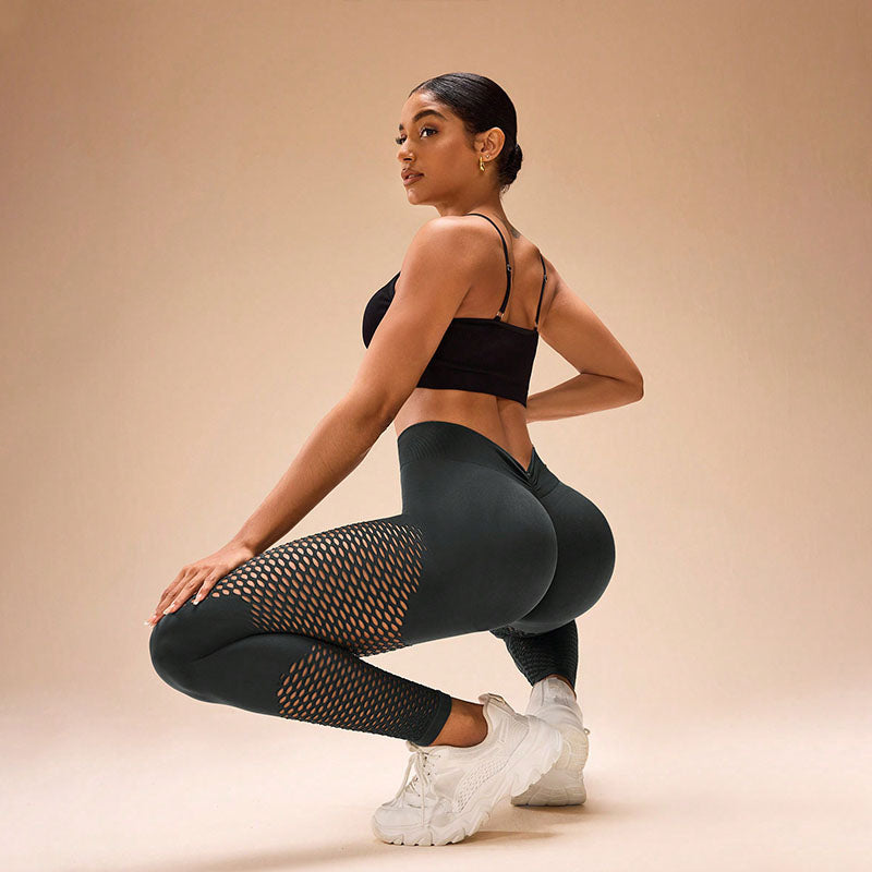 High-Waisted Butt-Lifting Mesh Cutout Stretchy Athletic Leggings