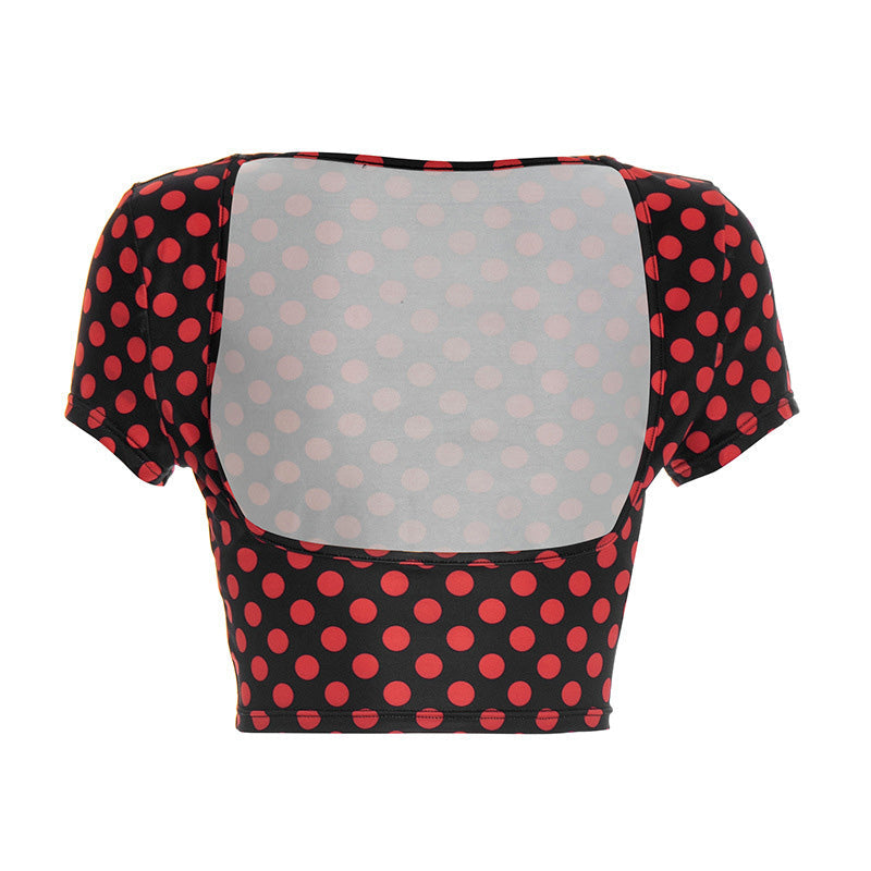 Retro polka dot top paired with cropped pants set