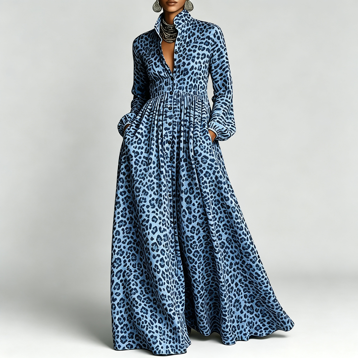 Printed Maxi Shirt Dress