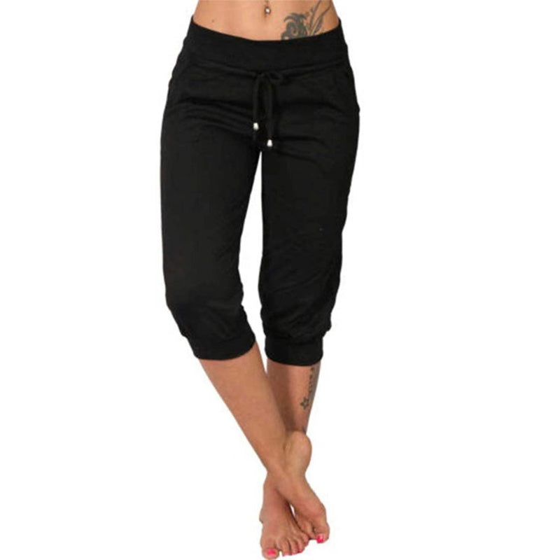 Casual drawstring pocket capri sweatpants