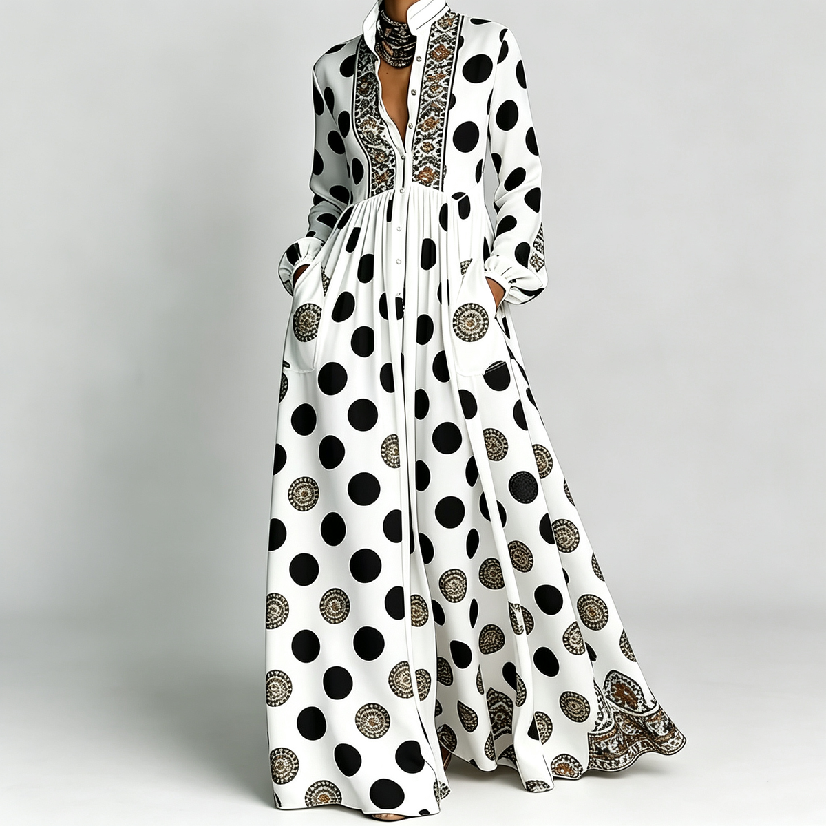 Printed Maxi Shirt Dress