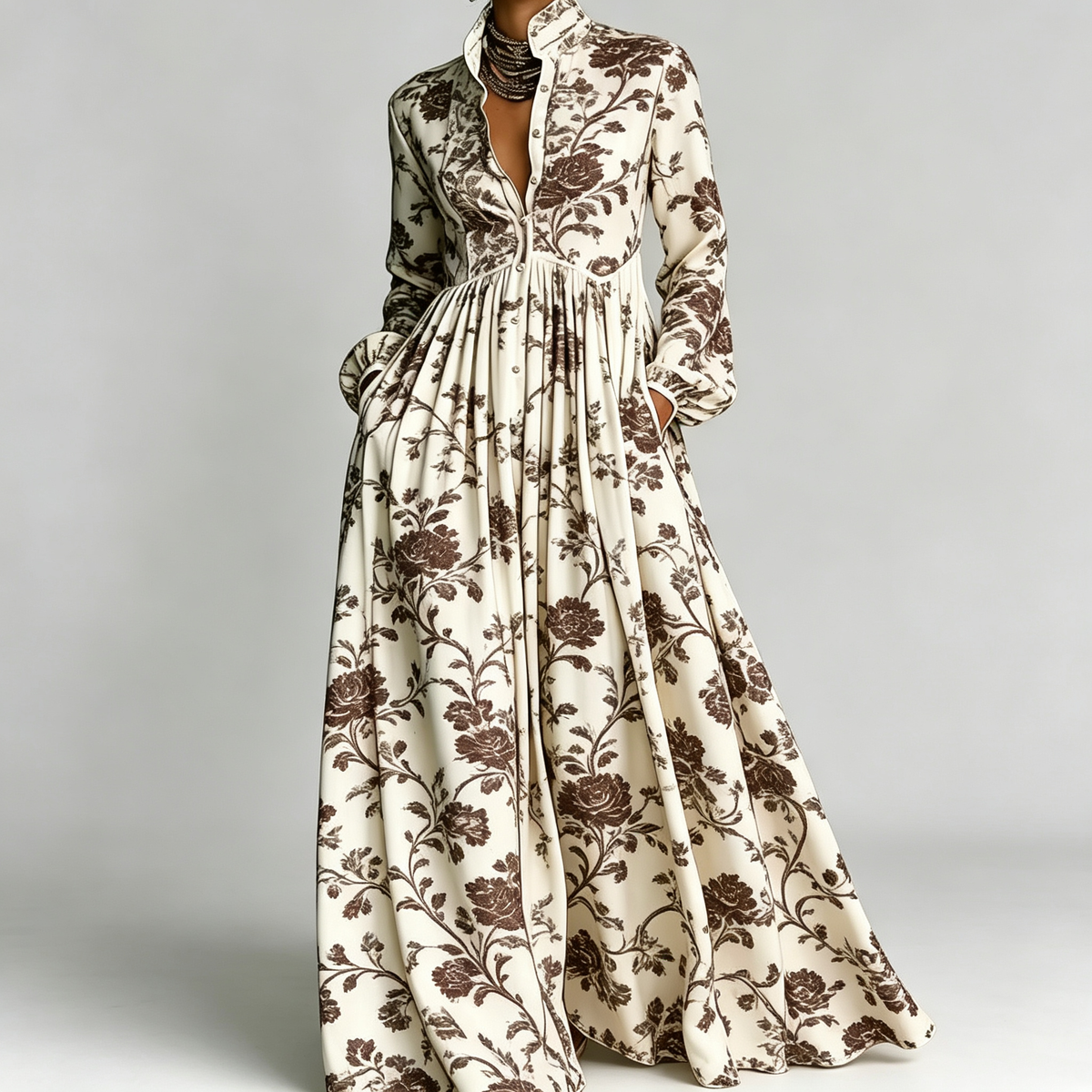 Printed Maxi Shirt Dress