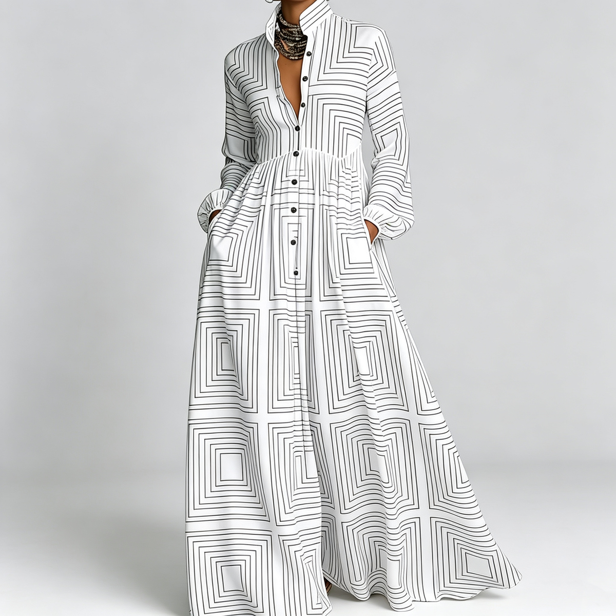 Printed Maxi Shirt Dress