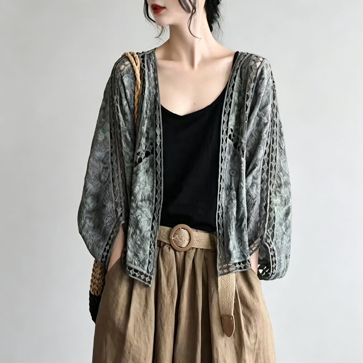 Crochet Open-Front Cardigan
