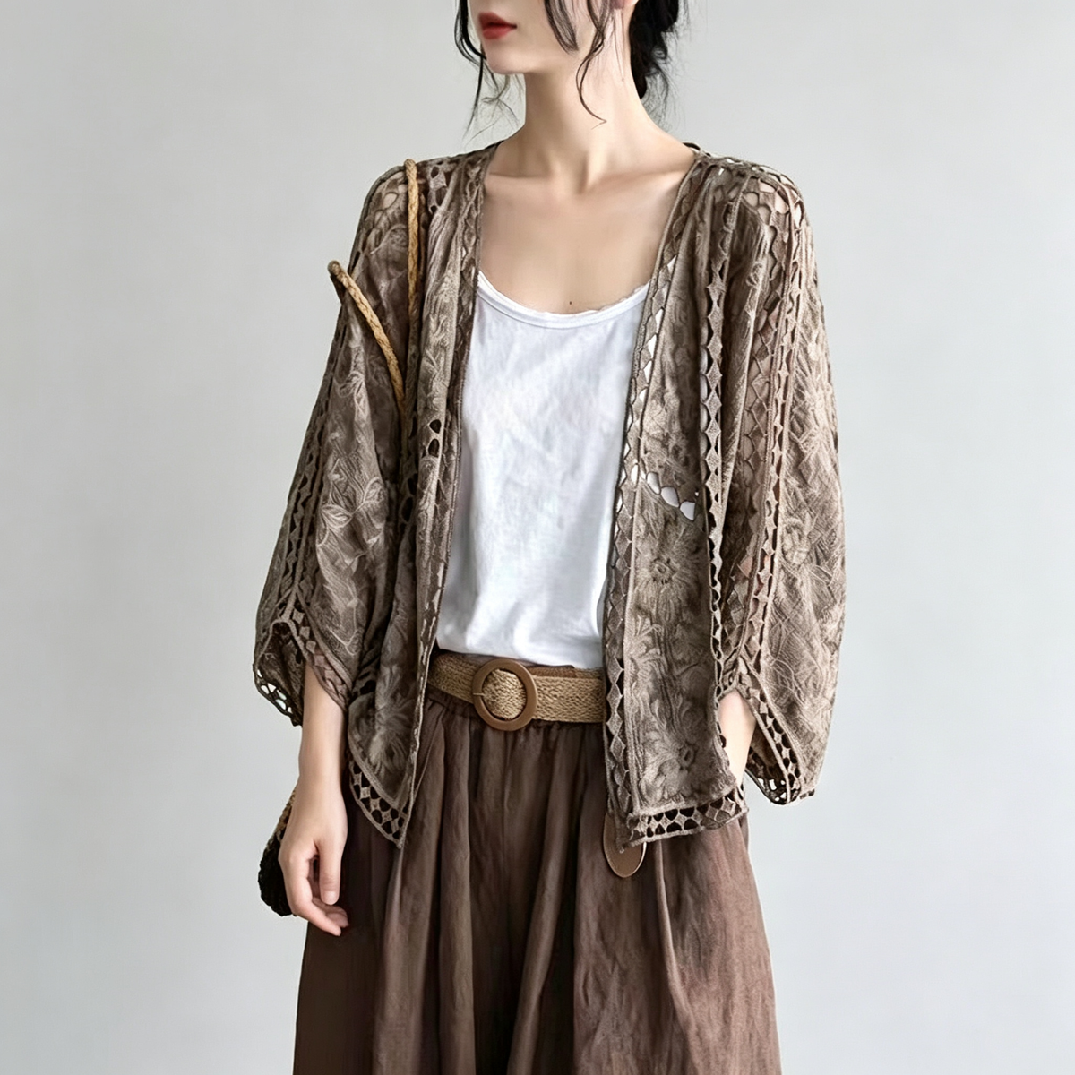 Crochet Open-Front Cardigan