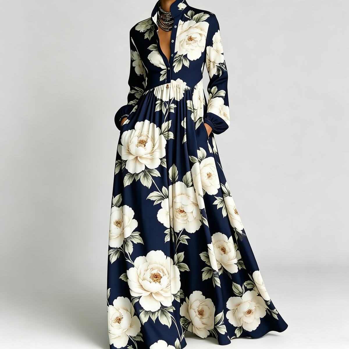 Printed Maxi Shirt Dress