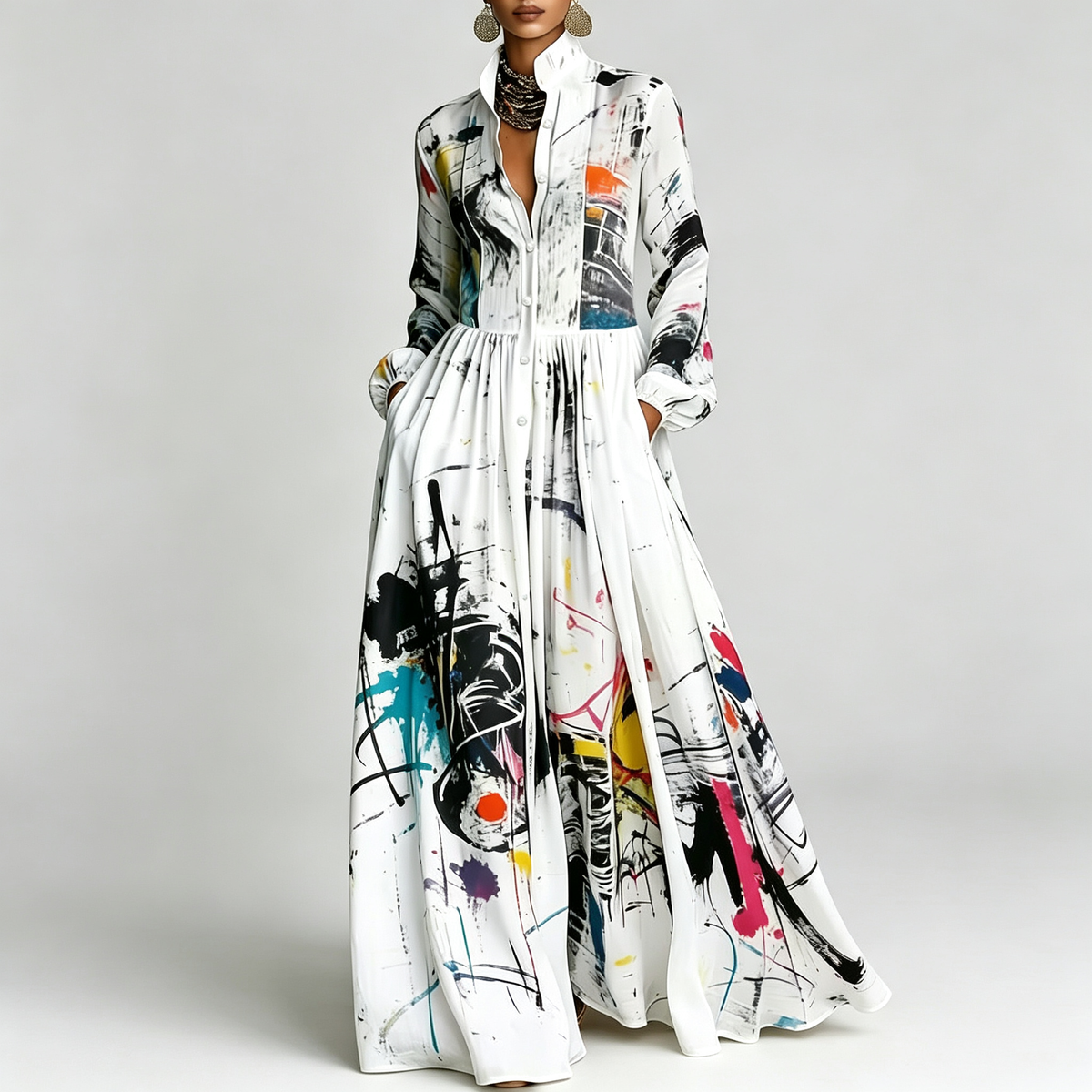 Printed Maxi Shirt Dress