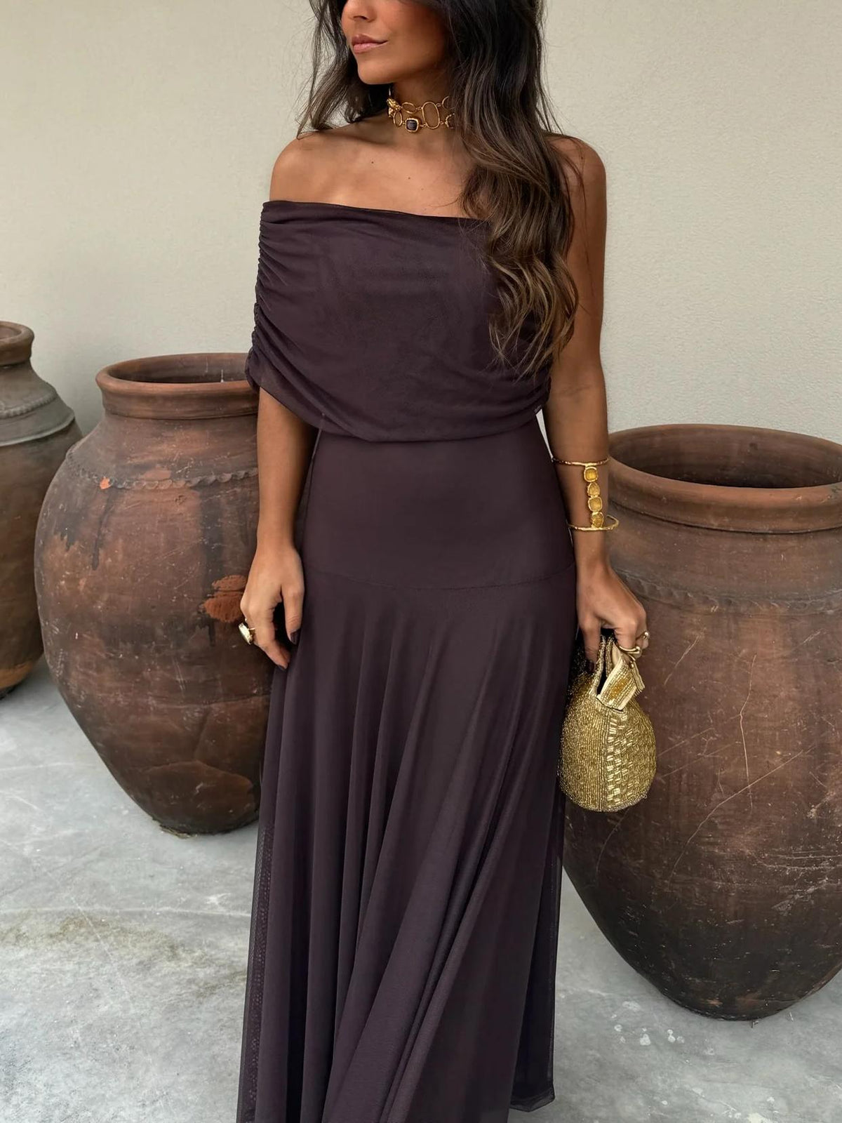 Toledo One Shoulder Mesh Maxi Dress