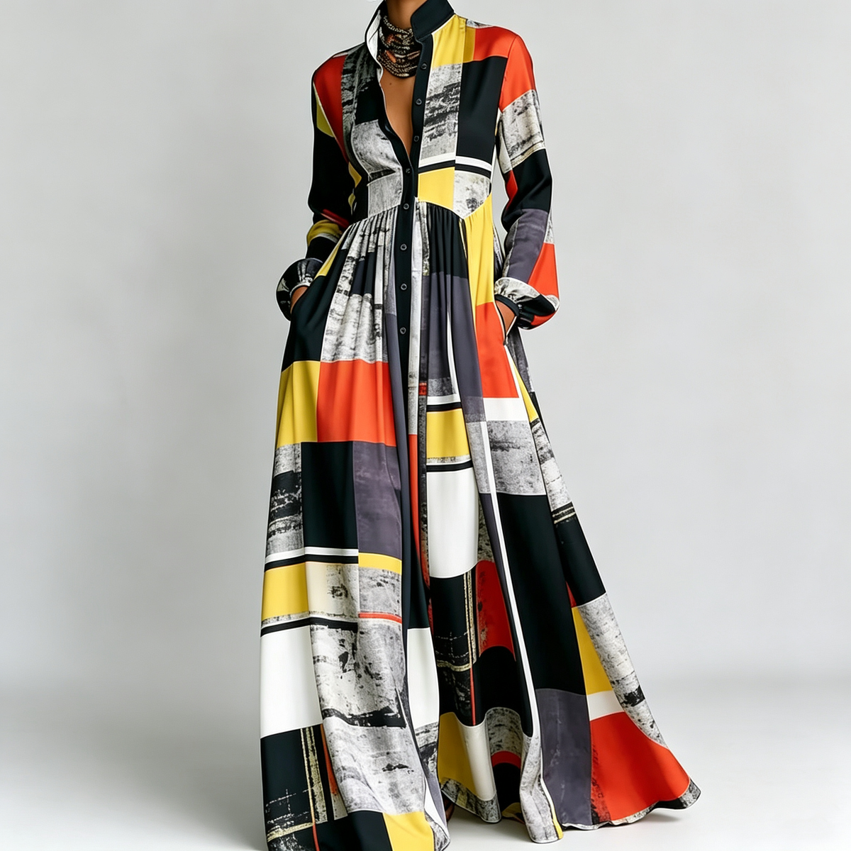 Printed Maxi Shirt Dress