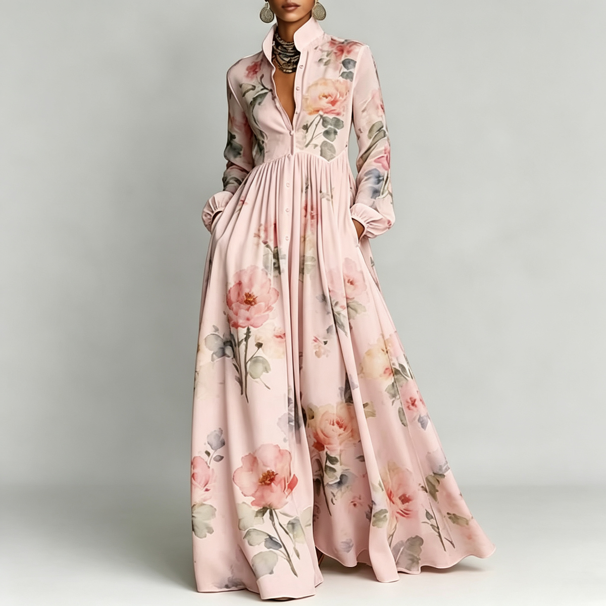 Printed Maxi Shirt Dress