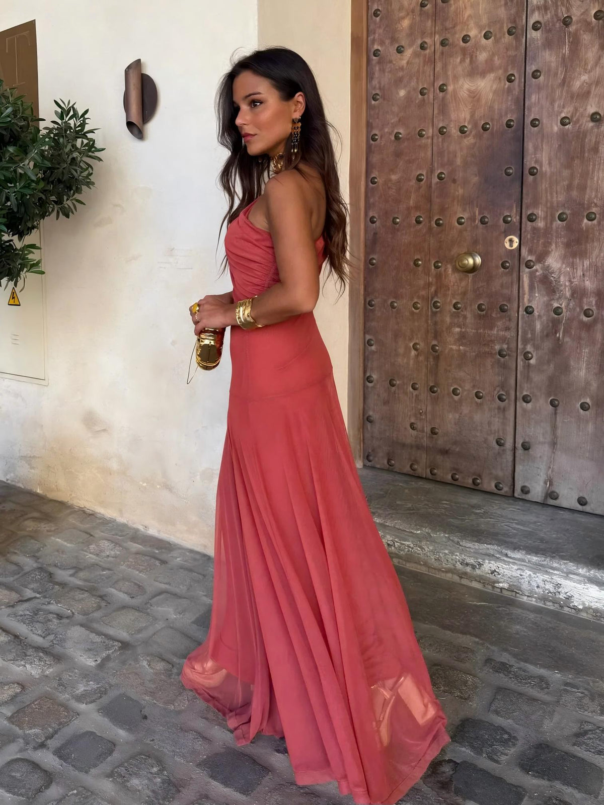 Toledo One Shoulder Mesh Maxi Dress