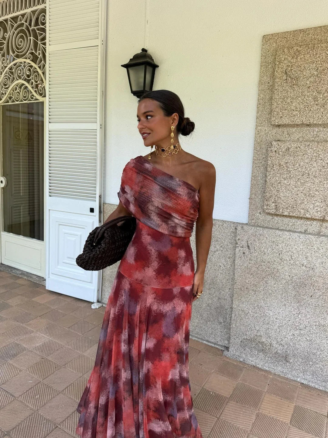 Toledo One Shoulder Mesh Maxi Dress