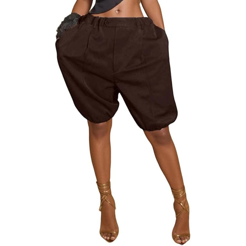 Elastic waist loose harem shorts