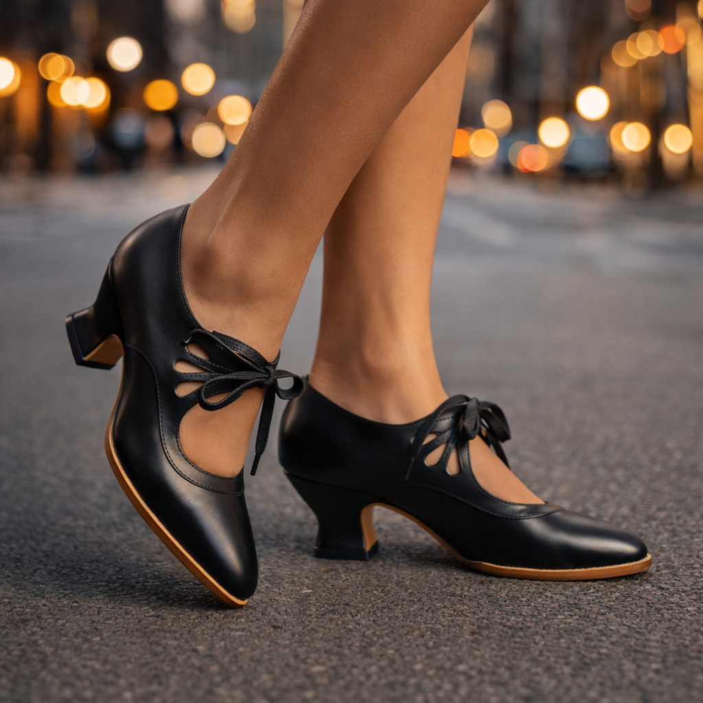 Talia Elegant Leather Lace Heels